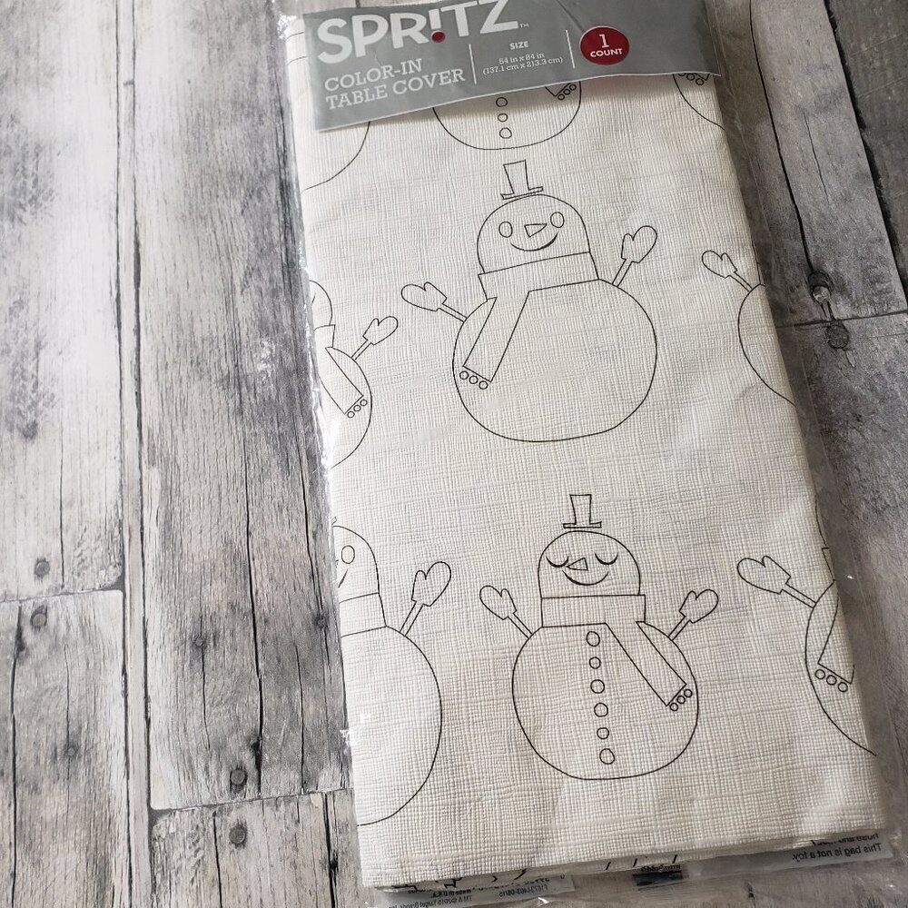 NWT - Spritz Color-In Snowman Table Cover 54"x84"